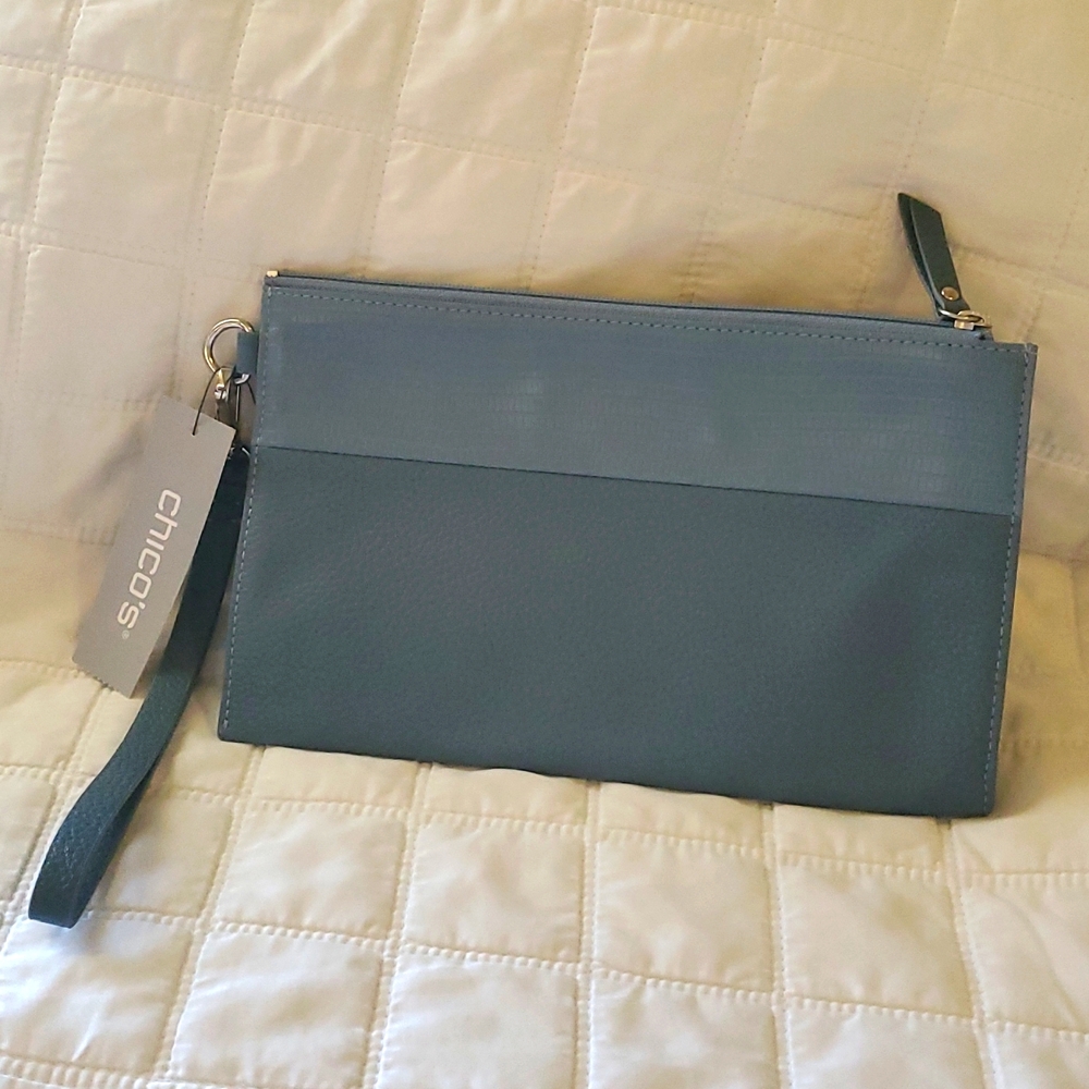 Chicos Wristlet Blue Pull Tie Zipper Closure